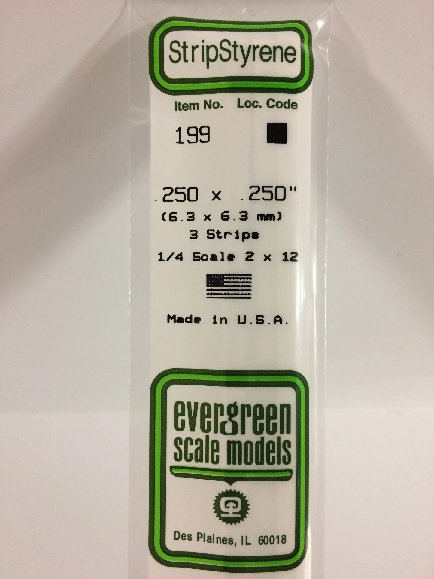 Evergreen White Polystyrene Strip 0.188 x 0.188 x 14" / 4.8 x 4.8 x 35cm (4pce) 196