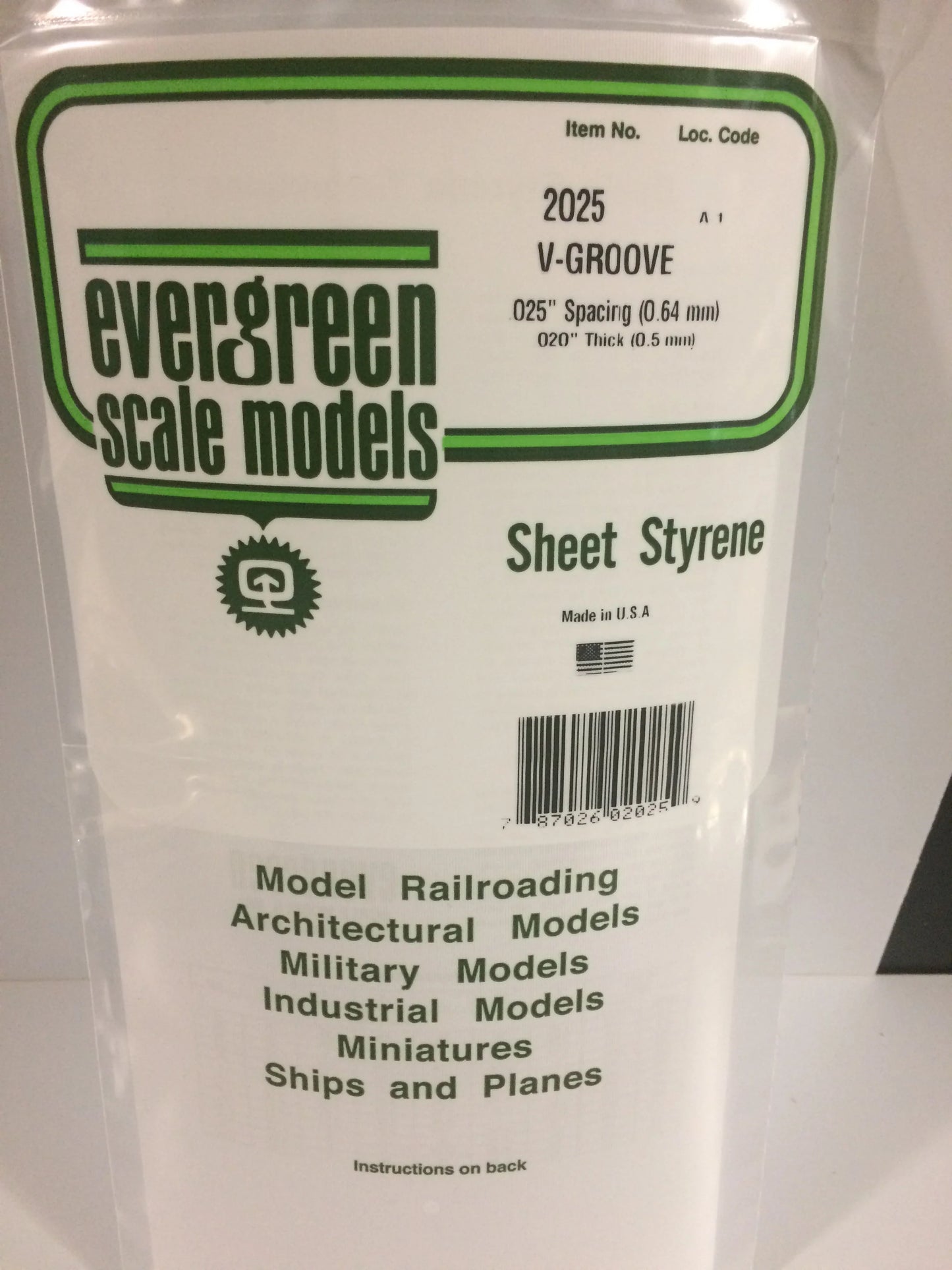 Evergreen White Polystyrene 0.025"(0.64mm) V Groove Siding 0.020" / 0.50mm x 35cm (1pce) 2025