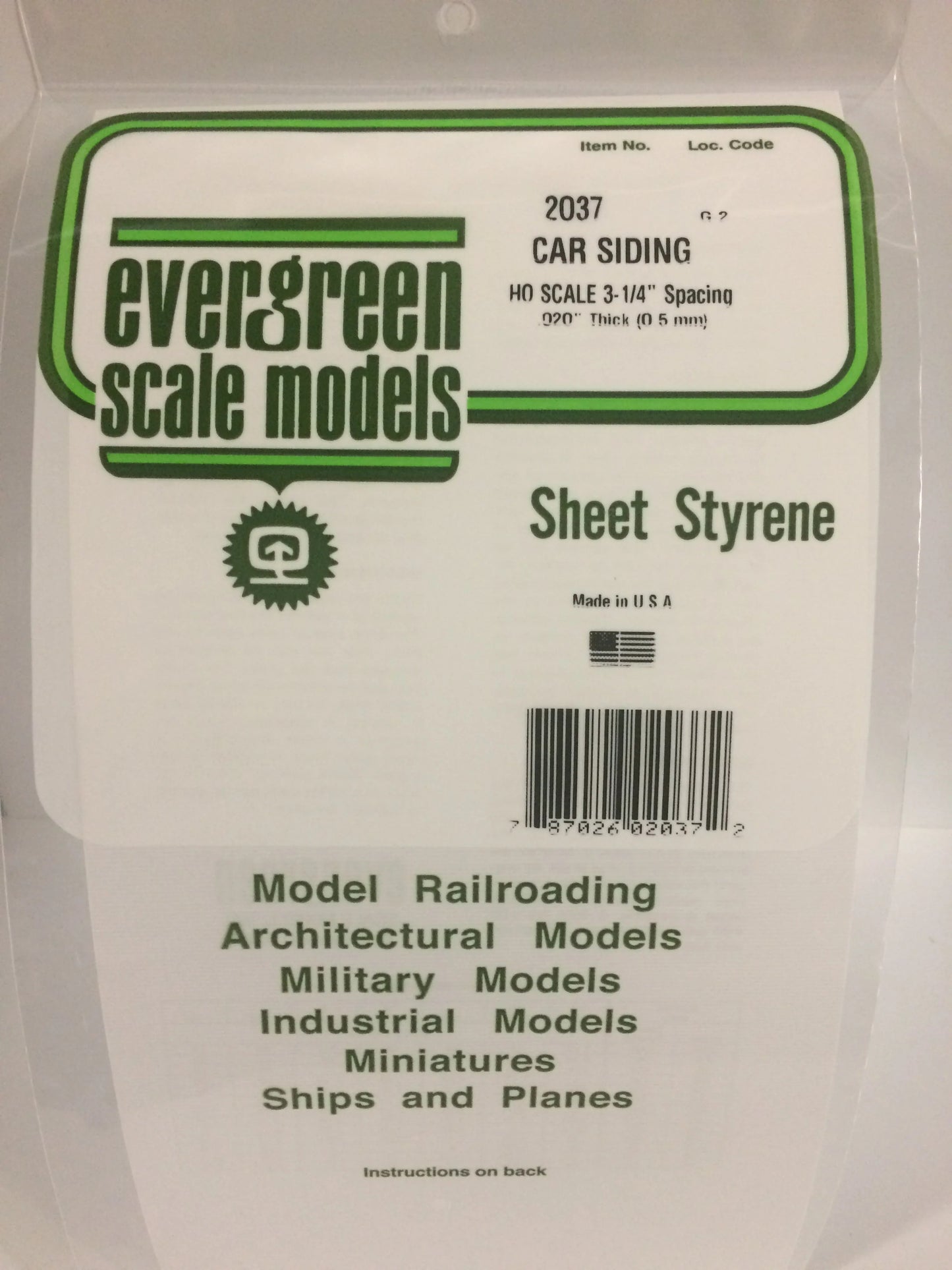 Evergreen White Polystyrene 0.037"(0.95mm) Freight Car Siding 0.020" / 0.5mm x 35cm (1pce) 2037)