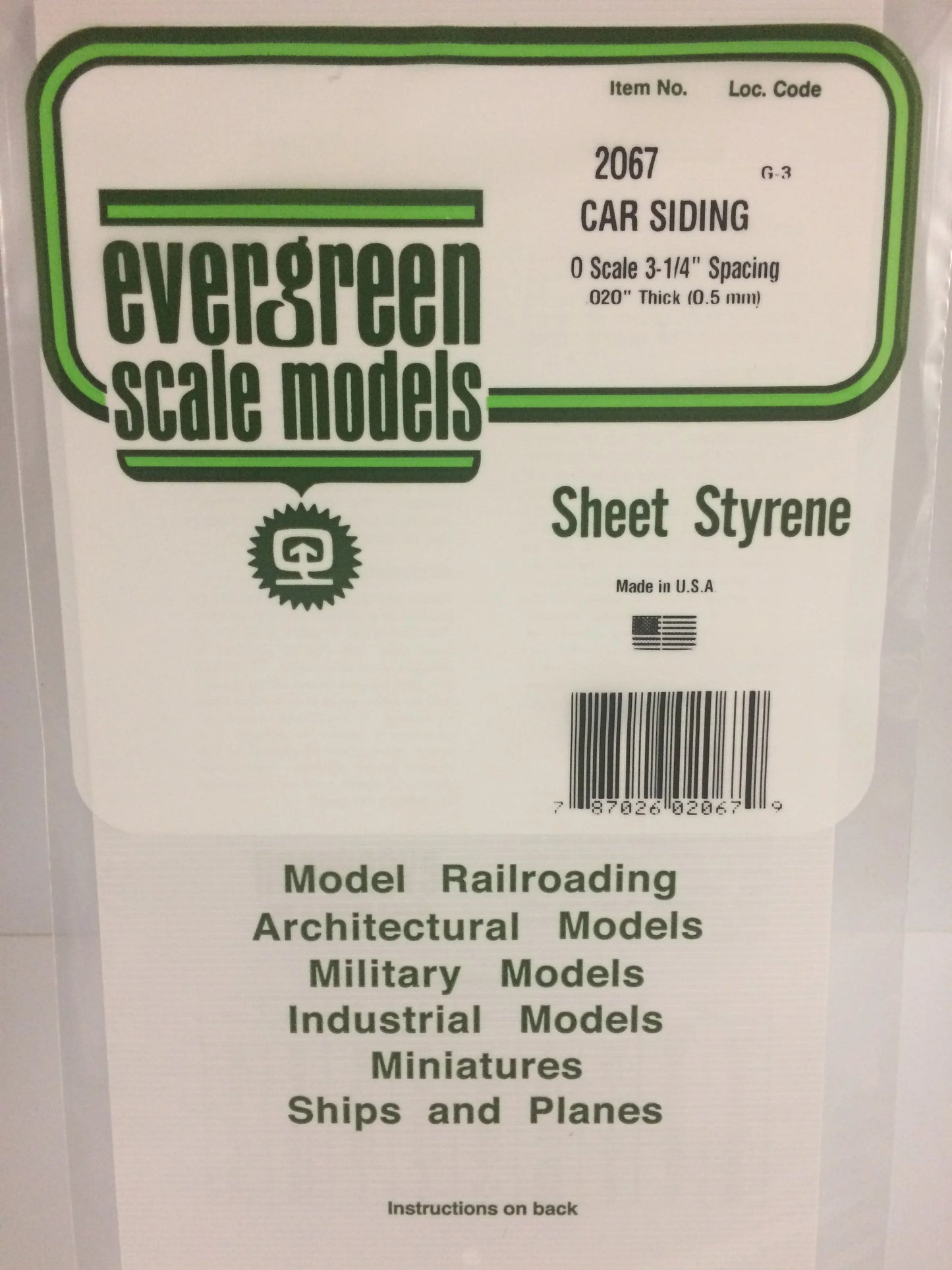 Evergreen White Polystyrene 0.067"(1.69mm) Freight Car Siding 0.020" / 0.5mm x 35cm (1pce) 2069