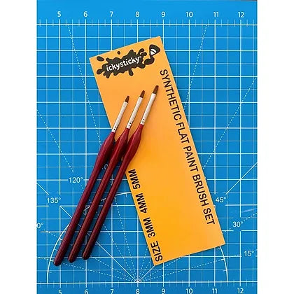 Ickysticky Synthetic Flat Paint Brush #3 #4 #5 (3pce)