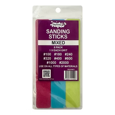 Ickysticky Sanding Sticks MIXED – 1 X EACH GRIT #100/180/240/320/400/600/1000/2000 (8pce) 610613