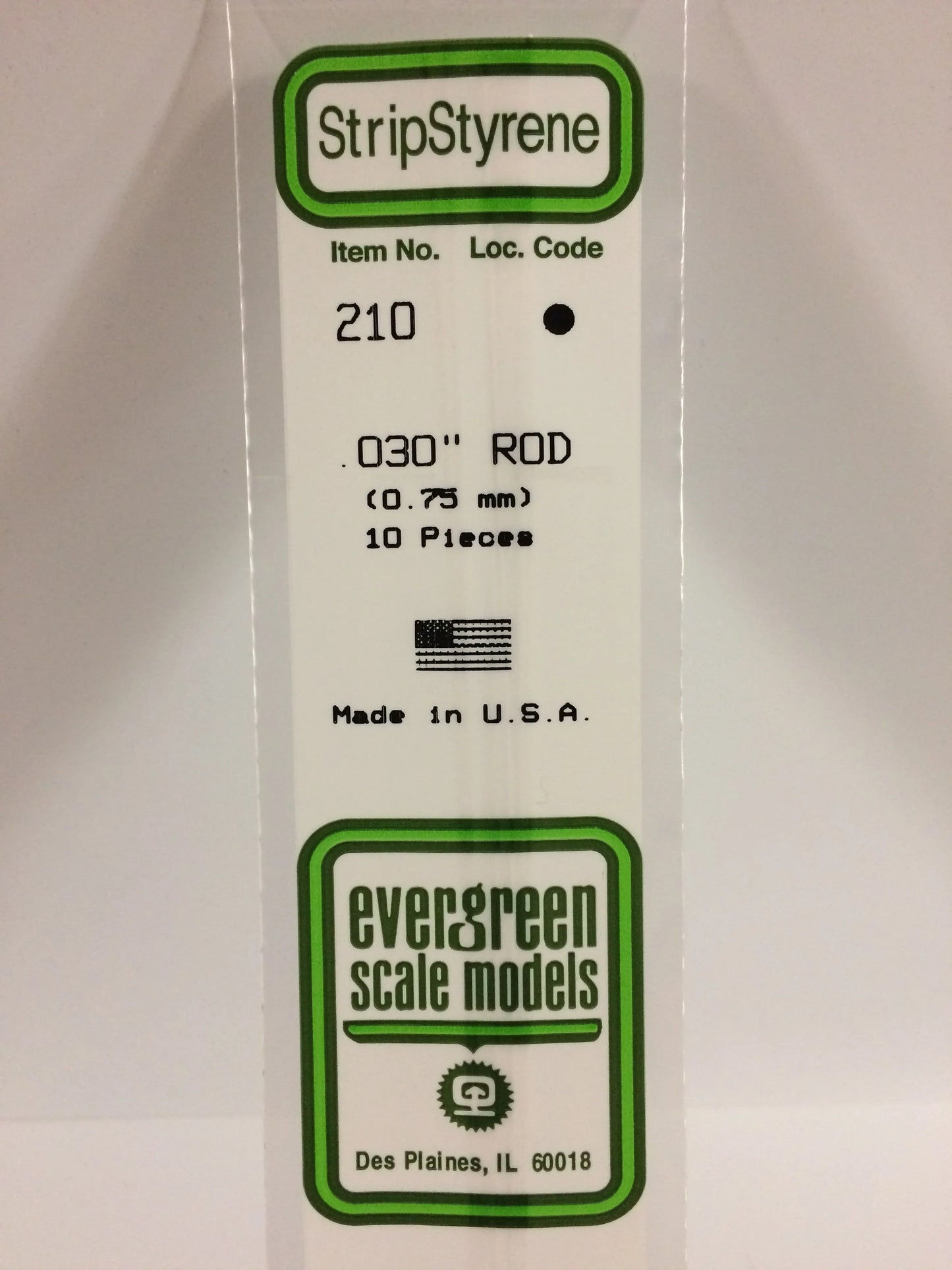 Evergreen White Polystyrene Rod 0.030"/ 0.75mm x 35cm (10pce) 210