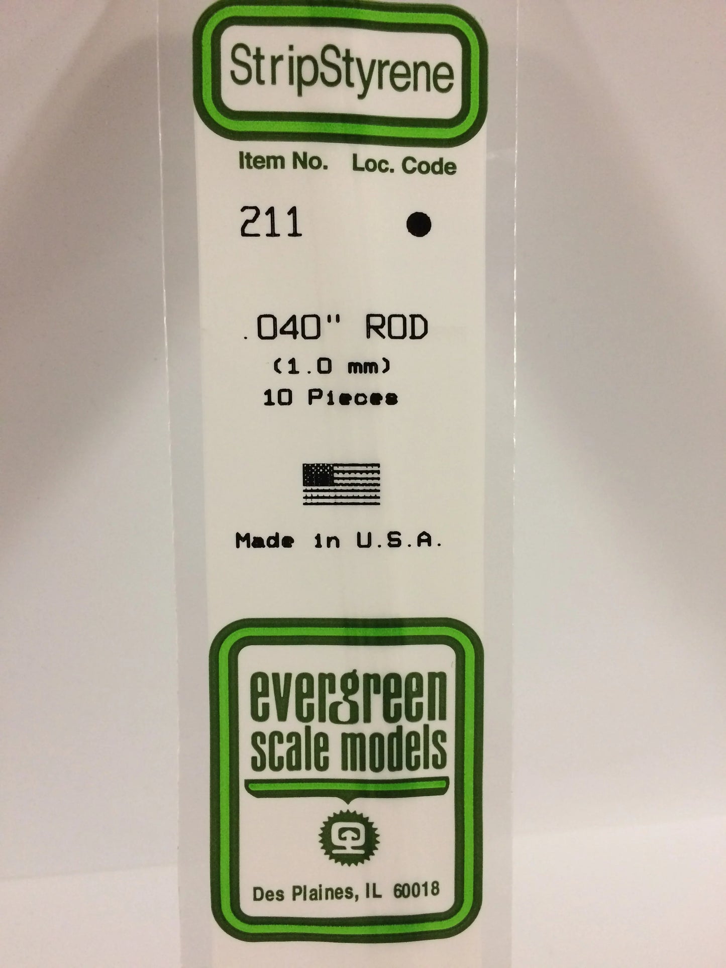 Evergreen White Polystyrene Rod 0.040"/ 1.0mm x 35cm (10pce) 211
