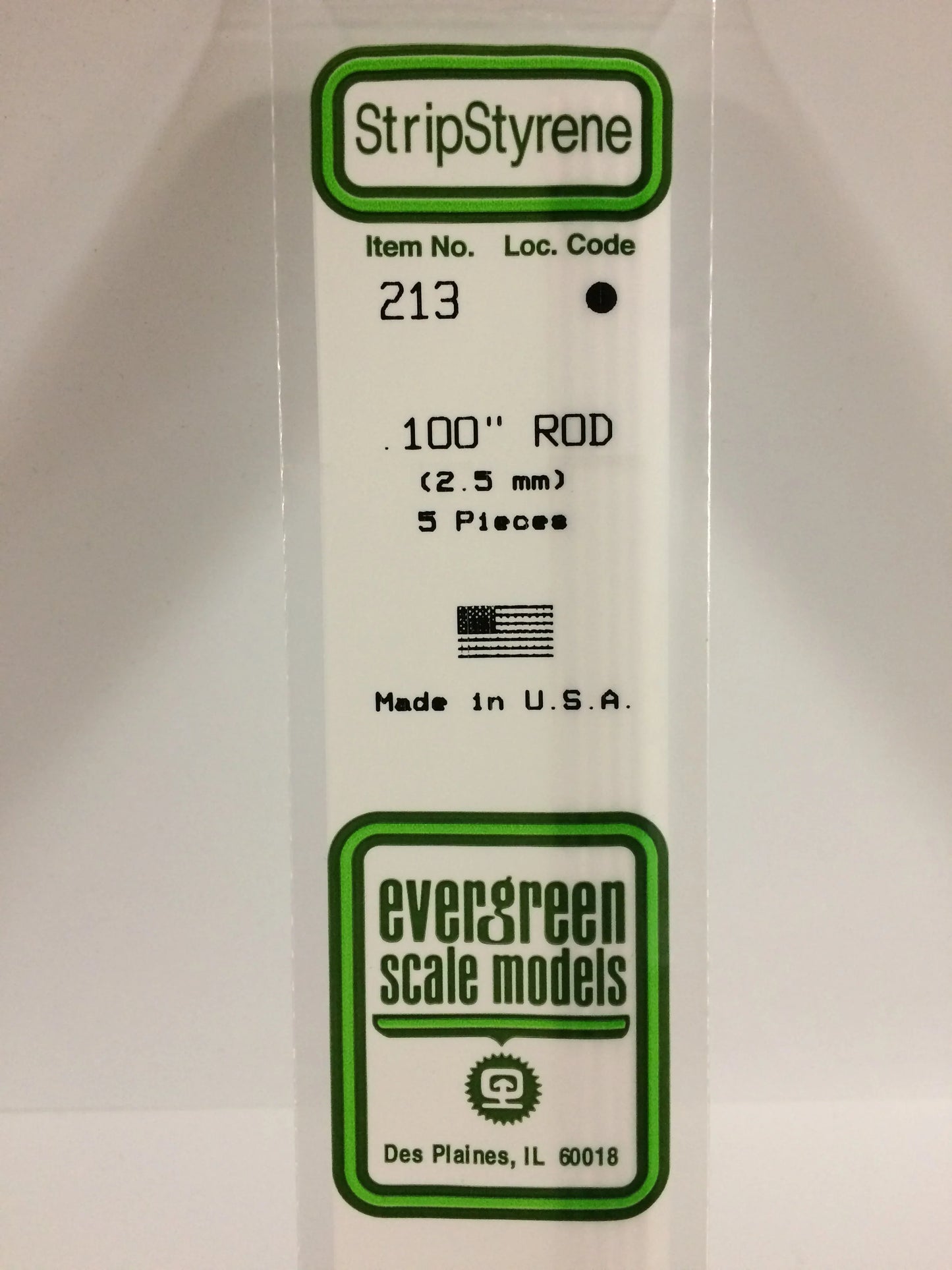 Evergreen White Polystyrene Rod 0.100"/ 2.5mm x 35cm (5pce) 213