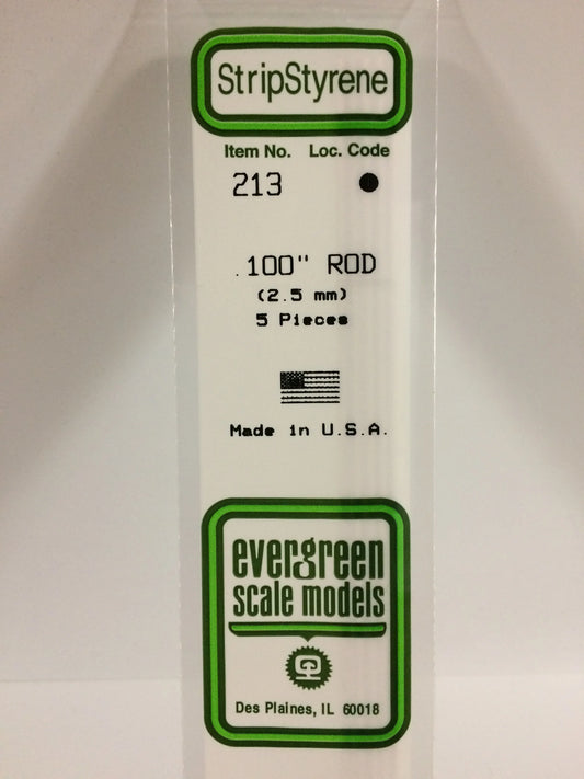 Evergreen White Polystyrene Rod 0.100"/ 2.5mm x 35cm (5pce) 213