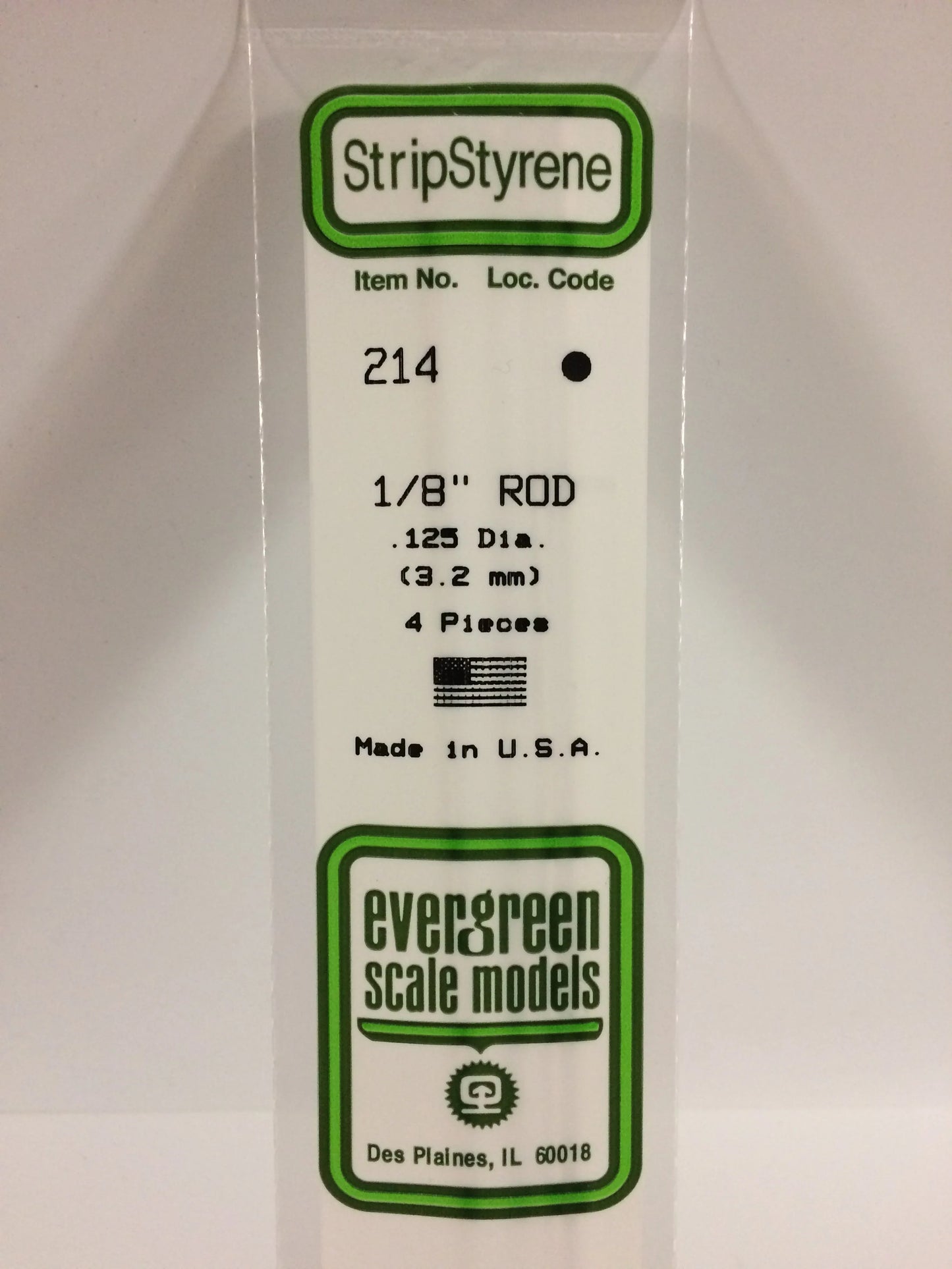 Evergreen White Polystyrene Rod 0.125"/ 3.2mm x 35cm (4pce) 214