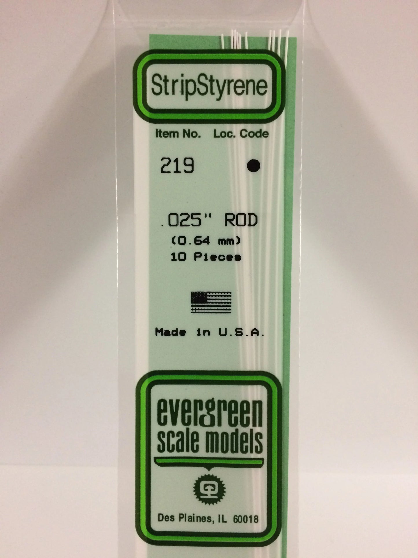 Evergreen White Polystyrene Rod 0.025"/ 0.64mm x 35cm (10pce) 219