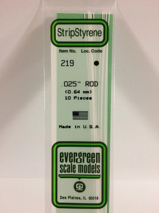 Evergreen White Polystyrene Rod 0.025"/ 0.64mm x 35cm (10pce) 219