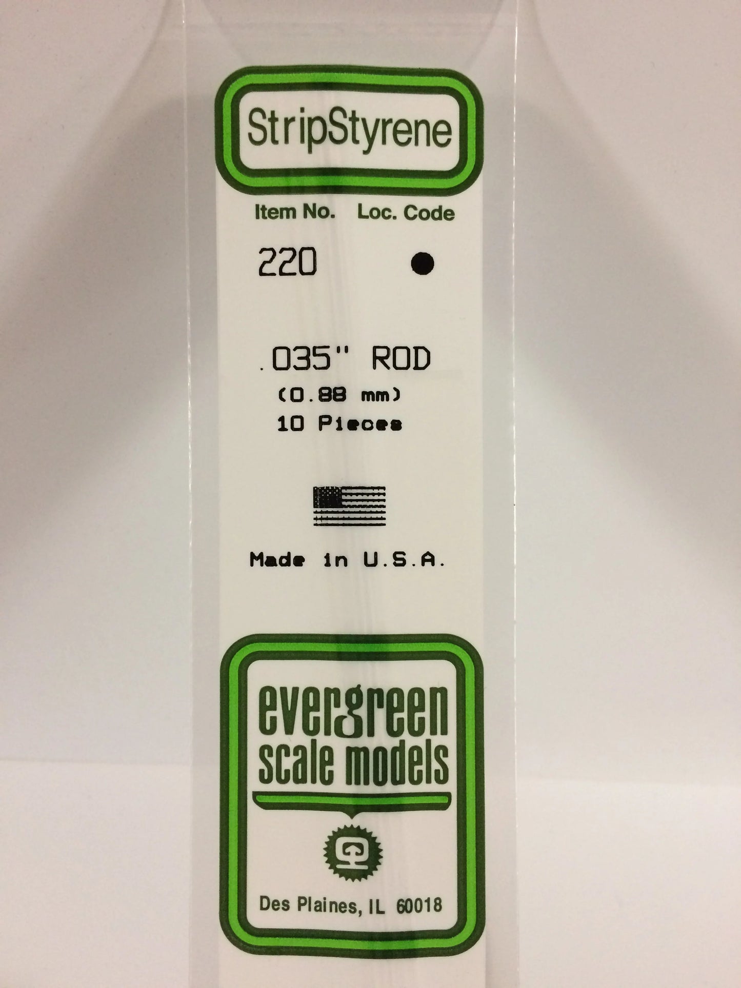Evergreen White Polystyrene Rod 0.035"/ 0.88mm x 35cm (10pce) 220