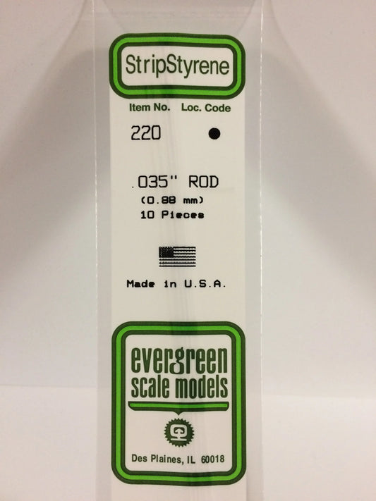 Evergreen White Polystyrene Rod 0.035"/ 0.88mm x 35cm (10pce) 220