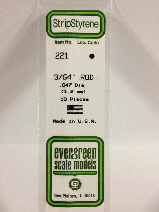 Evergreen White Polystyrene Rod 0.047"/ 1.2mm x 35cm (10pce) 221