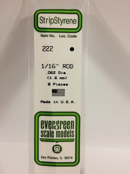 Evergreen White Polystyrene Rod 0.062"/ 1.6mm x 35cm (8pce) 222