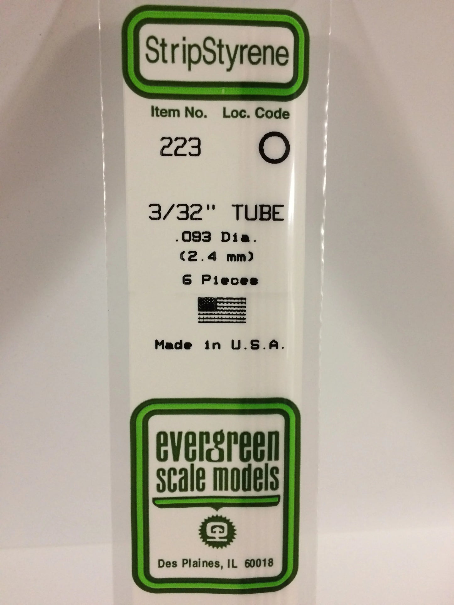 Evergreen White Polystyrene Tube 0.093" (3/32) / 2.4mm x 35cm (6pce) 223