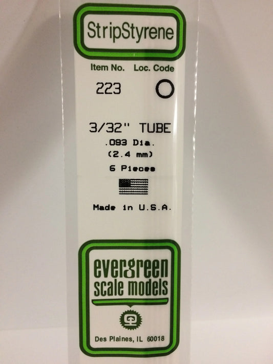 Evergreen White Polystyrene Tube 0.093" (3/32) / 2.4mm x 35cm (6pce) 223