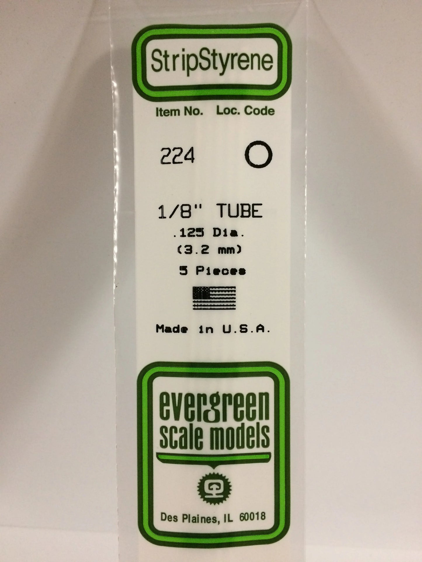Evergreen White Polystyrene Tube 0.125" (1/8) / 3.2mm x 35cm (5pce) 224