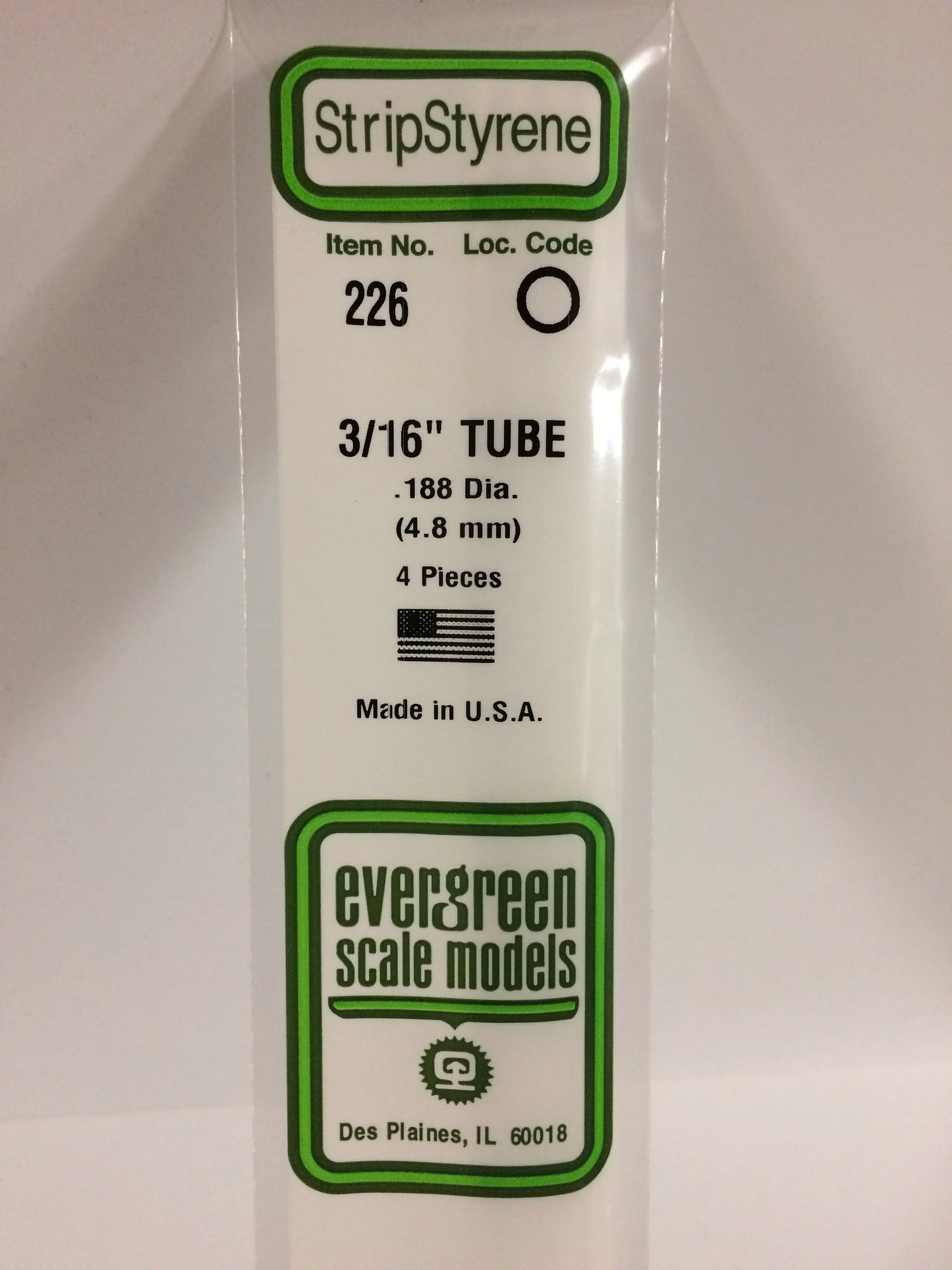 Evergreen White Polystyrene Tube 0.188" (3/16) / 4.8mm x 35cm (4pce) 226