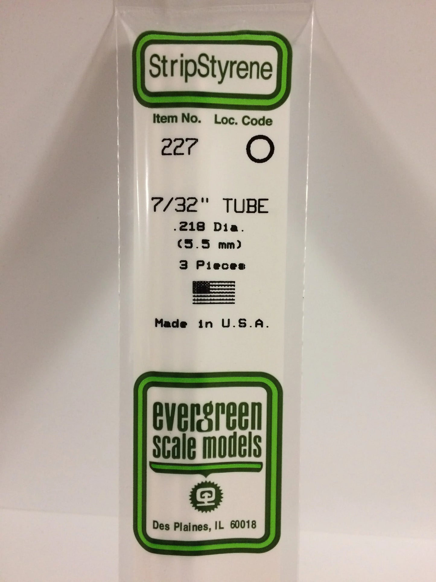 Evergreen White Polystyrene Tube 0.219" (7/32) / 5.5mm x 35cm (3pce) 227
