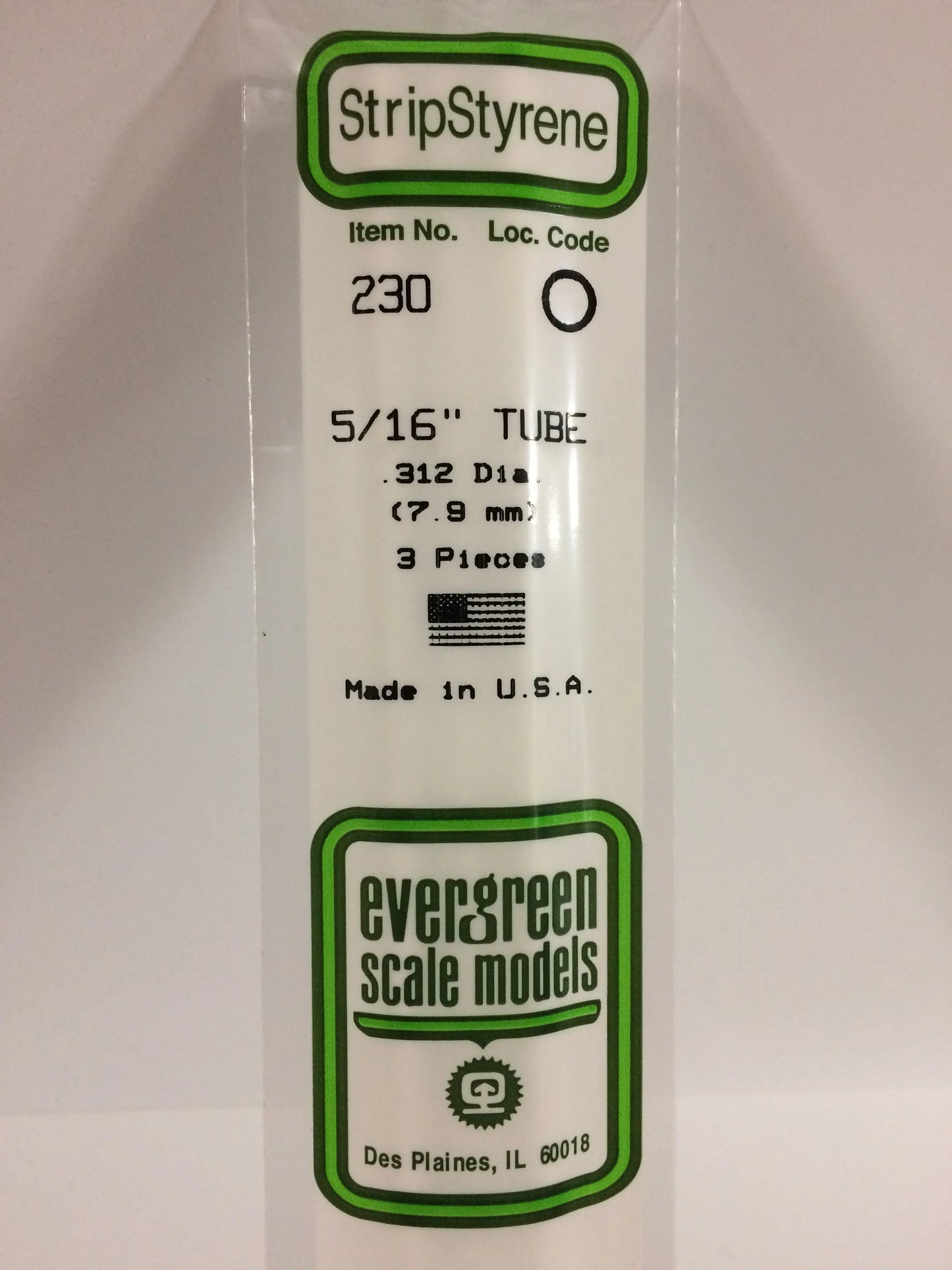 Evergreen White Polystyrene Tube 0.312" (5/16) / 7.9mm x 35cm (3pce) 230