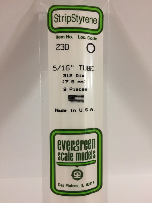 Evergreen White Polystyrene Tube 0.312" (5/16) / 7.9mm x 35cm (3pce) 230