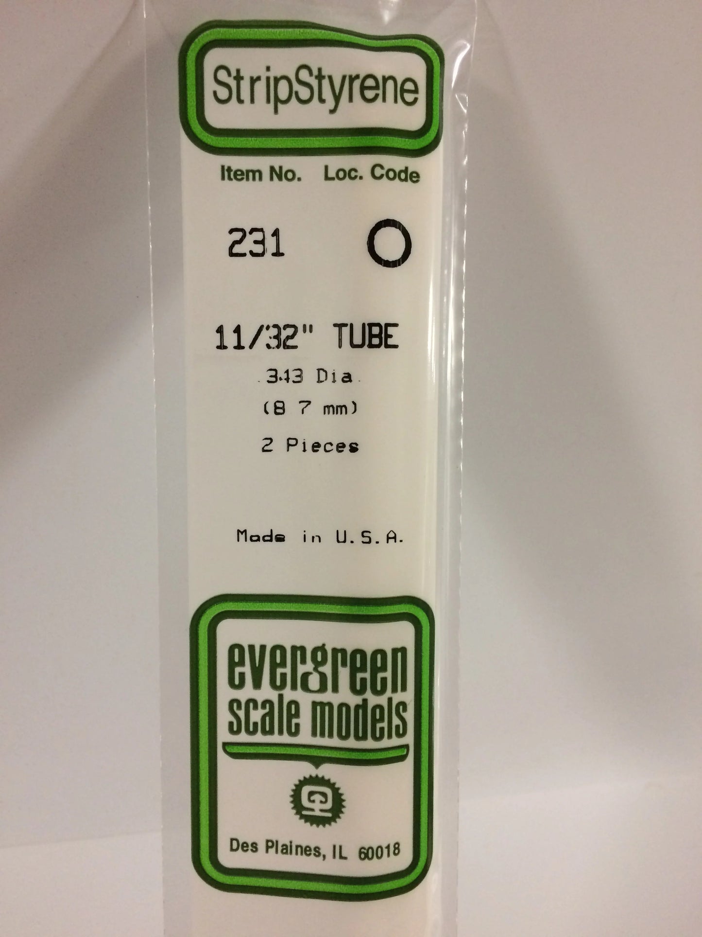 Evergreen White Polystyrene Tube 0.344" (11/32) / 8.3mm x 35cm (2pce) 231