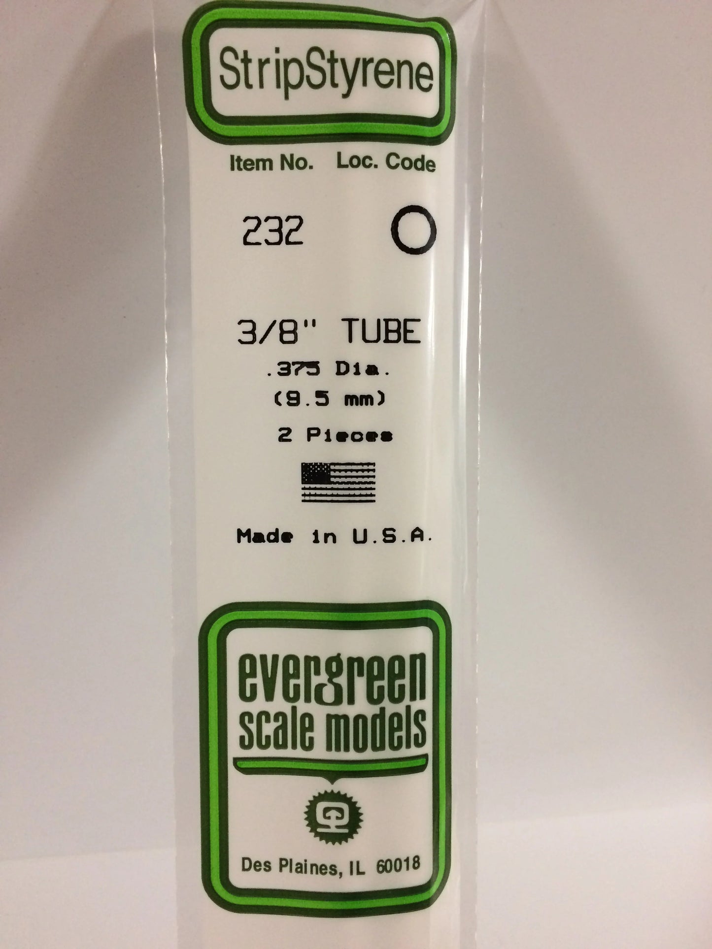 Evergreen White Polystyrene Tube 0.375" (3/8) / 9.5mm x 35cm (2pce) 232