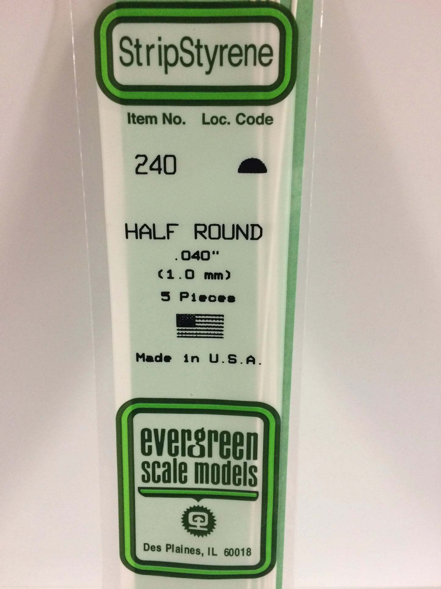 Evergreen White Polystyrene Half Round Rods 0.040"/ 1.0mm x 35cm (5pce) 240