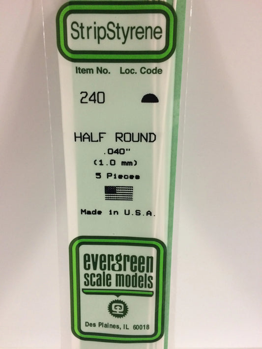 Evergreen White Polystyrene Half Round Rods 0.040"/ 1.0mm x 35cm (5pce) 240