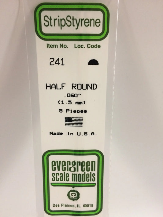 Evergreen White Polystyrene Half Round Rods 0.060"/ 1.5mm x 35cm (5pce) 241