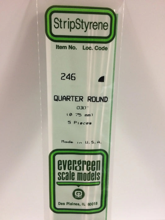 Evergreen White Polystyrene Quarter Round Rods 0.030"/ 0.75mm x 35cm (5pce) 246