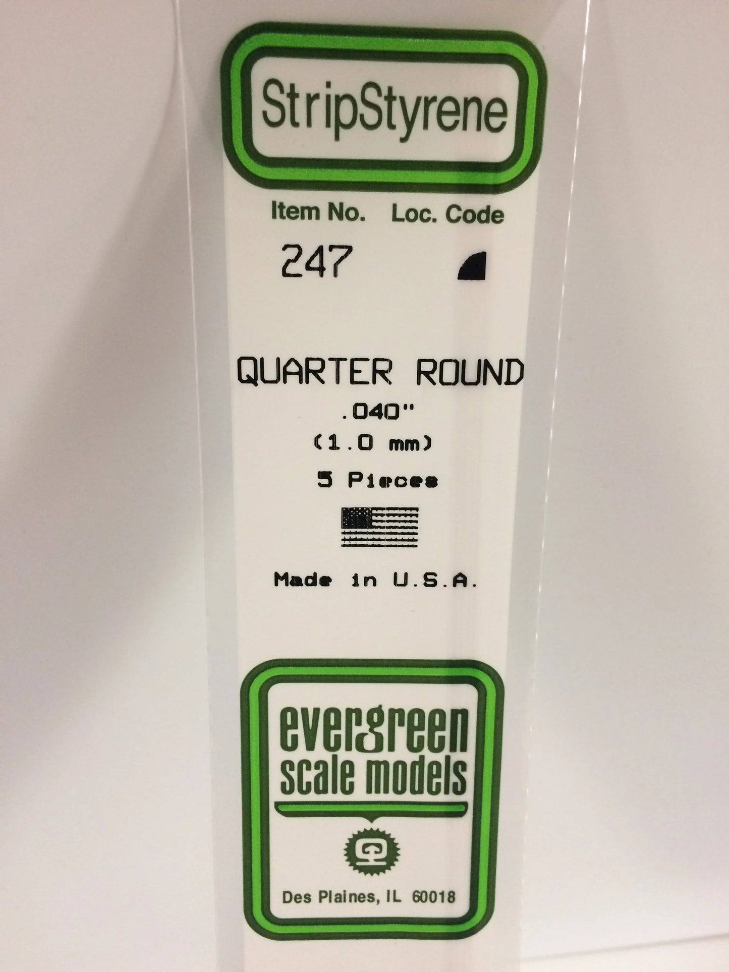 Evergreen White Polystyrene Quarter Round Rods 0.040"/ 1.0mm x 35cm (5pce) 247