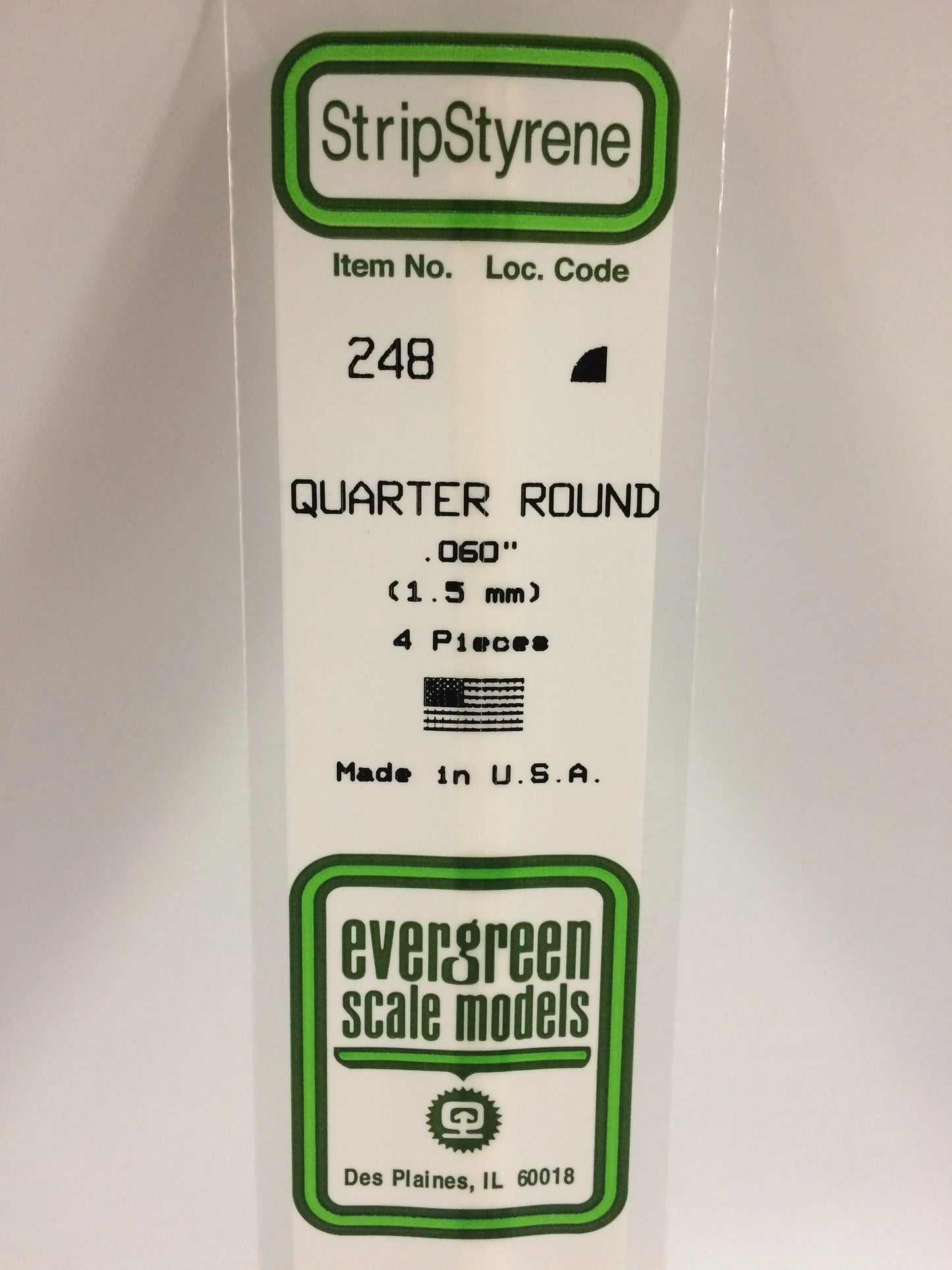 Evergreen White Polystyrene Quarter Round Rods 0.060"/ 1.5mm x 35cm (4pce) 248