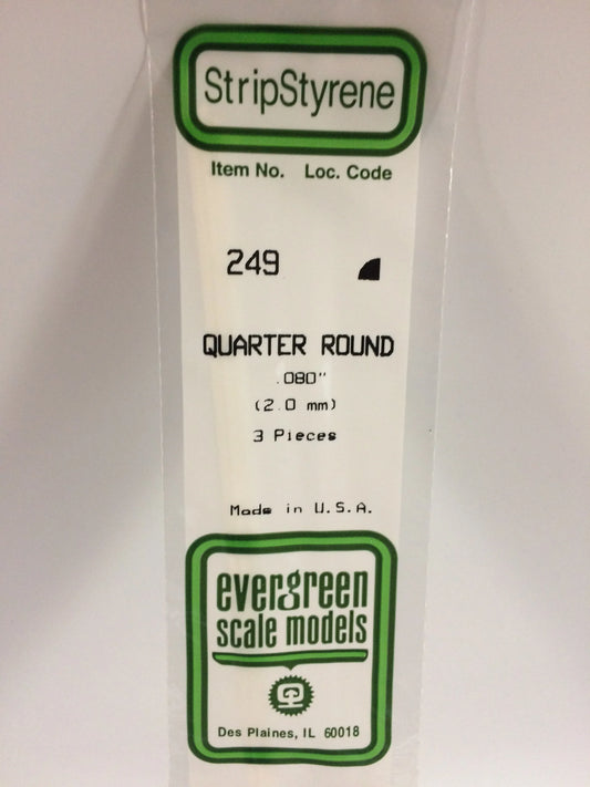 Evergreen White Polystyrene Quarter Round Rods 0.080"/ 2.0mm x 35cm (3pce) 249
