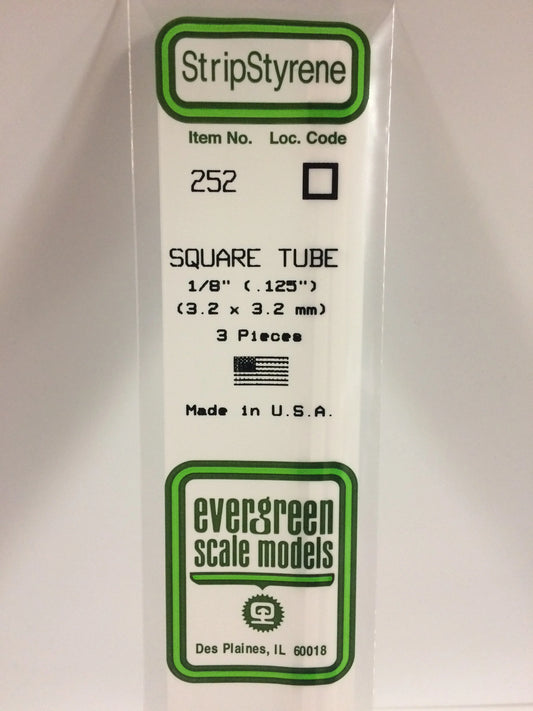 Evergreen White Polystyrene Square Tube 0.125" (1/8) / 3.2mm x 35cm (3pce) 252