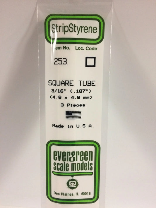 Evergreen White Polystyrene Square Tube 0.188" (3/16) / 4.8mm x 35cm (3pce) 253