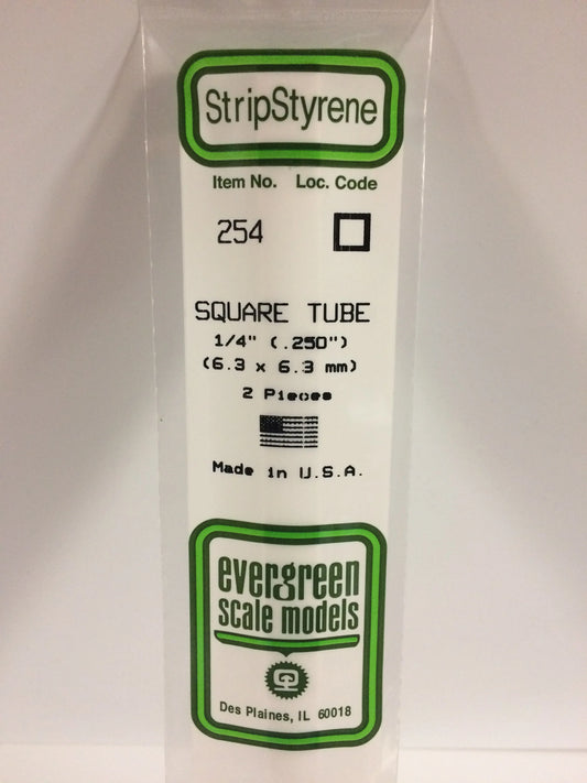 Evergreen White Polystyrene Square Tube 0.250" (1/4) / 6.3mm x 35cm (2pce) 254
