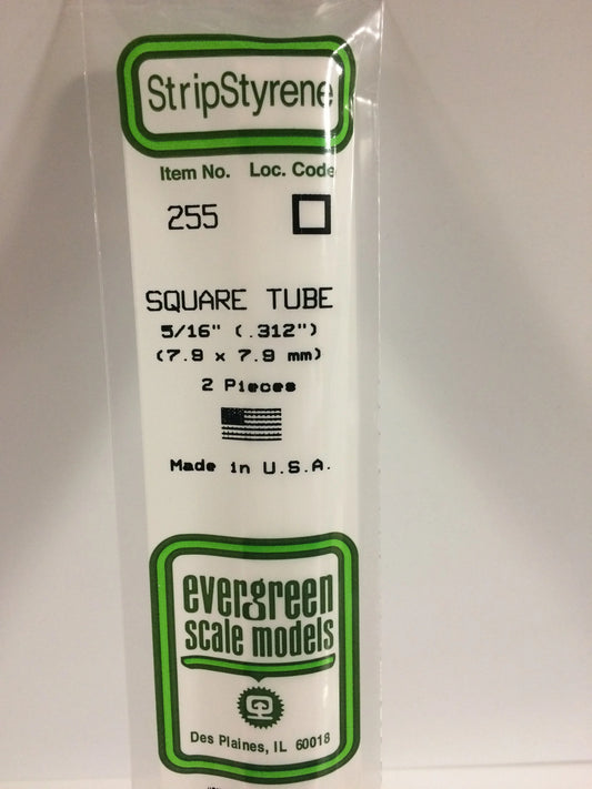 Evergreen White Polystyrene Square Tube 0.312" (5/16) / 7.9mm x 35cm (2pce) 255