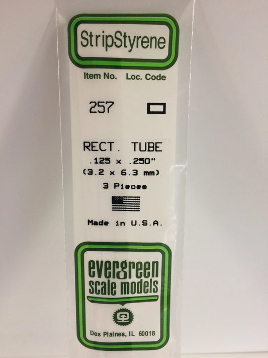 Evergreen White Polystyrene Rectangle Tube 0.125" x 0.250" / 3.2 x 6.3mm x 35cm (3pce) 257