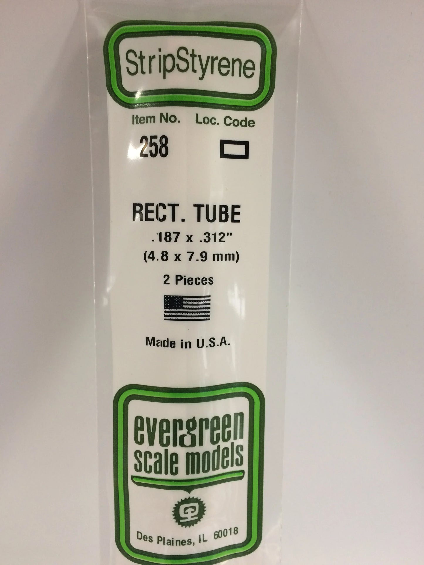 Evergreen White Polystyrene Rectangle Tube 0.188" x 0.312" / 4.8 x 7.9mm x 35cm (2pce) 258