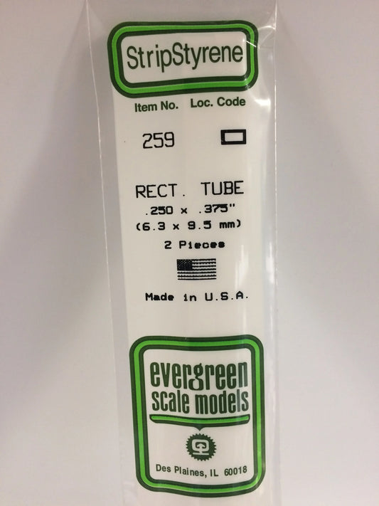 Evergreen White Polystyrene Rectangle Tube 0.250" x 0.375" / 6.3 x 9.5mm x 35cm (2pce) 259