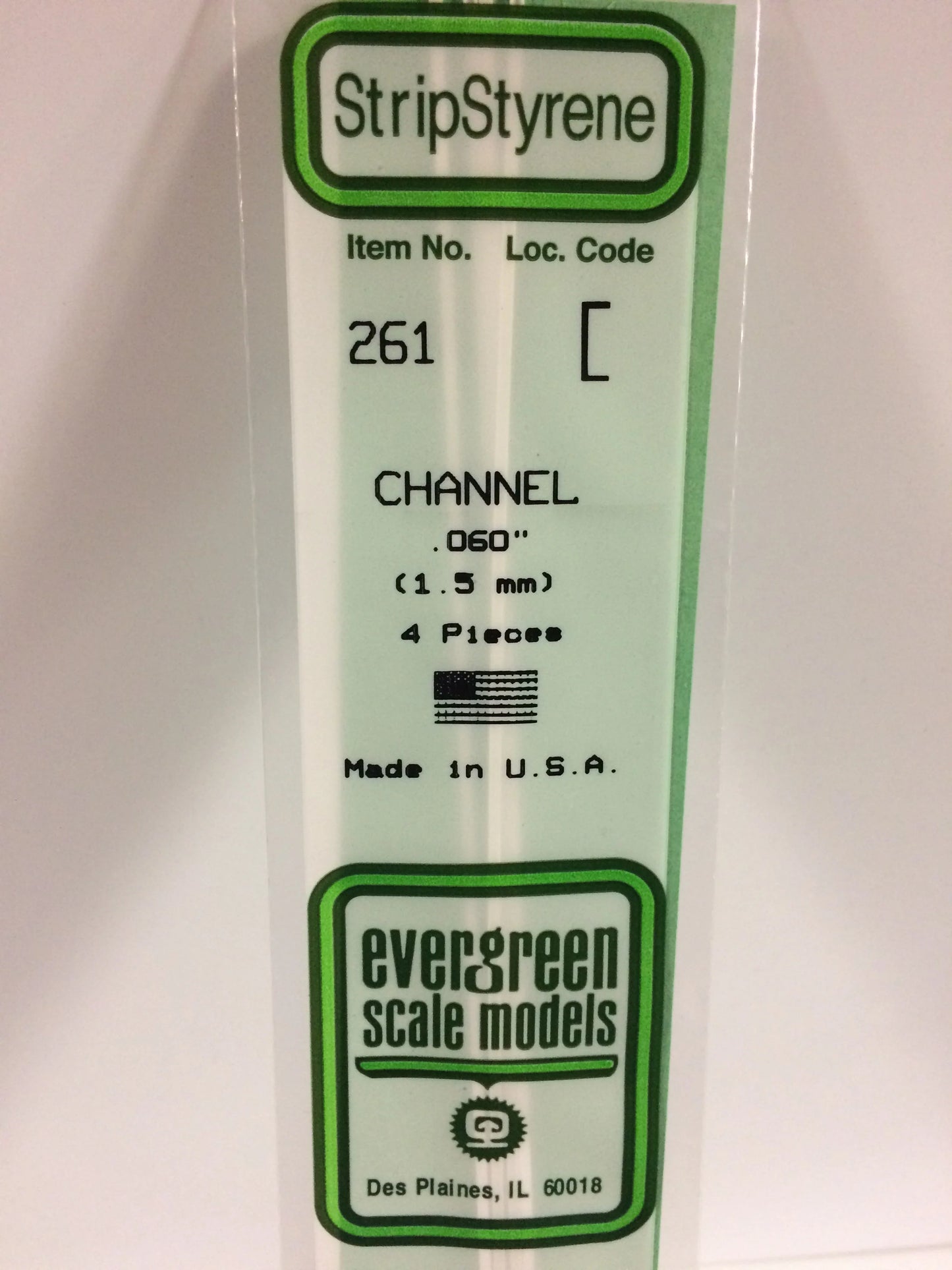 Evergreen White Polystyrene Channel 0.060" / 1.5mm x 35cm (4pce) 261