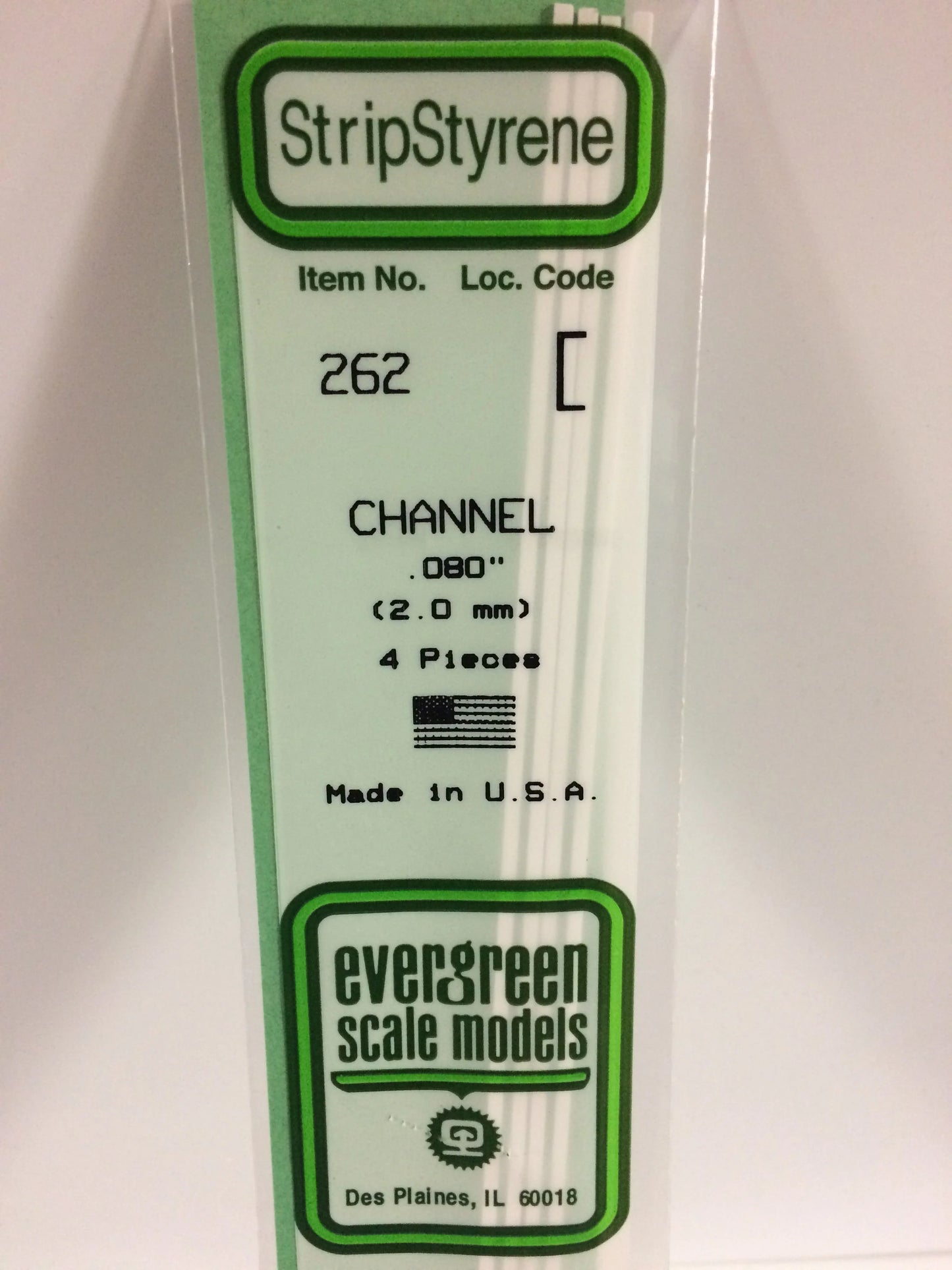 Evergreen White Polystyrene Channel 0.080" / 2.0mm x 35cm (4pce) 262