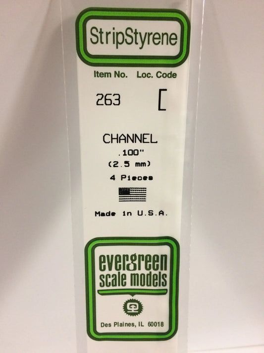 Evergreen White Polystyrene Channel 0.100" / 2.5mm x 35cm (4pce) 263