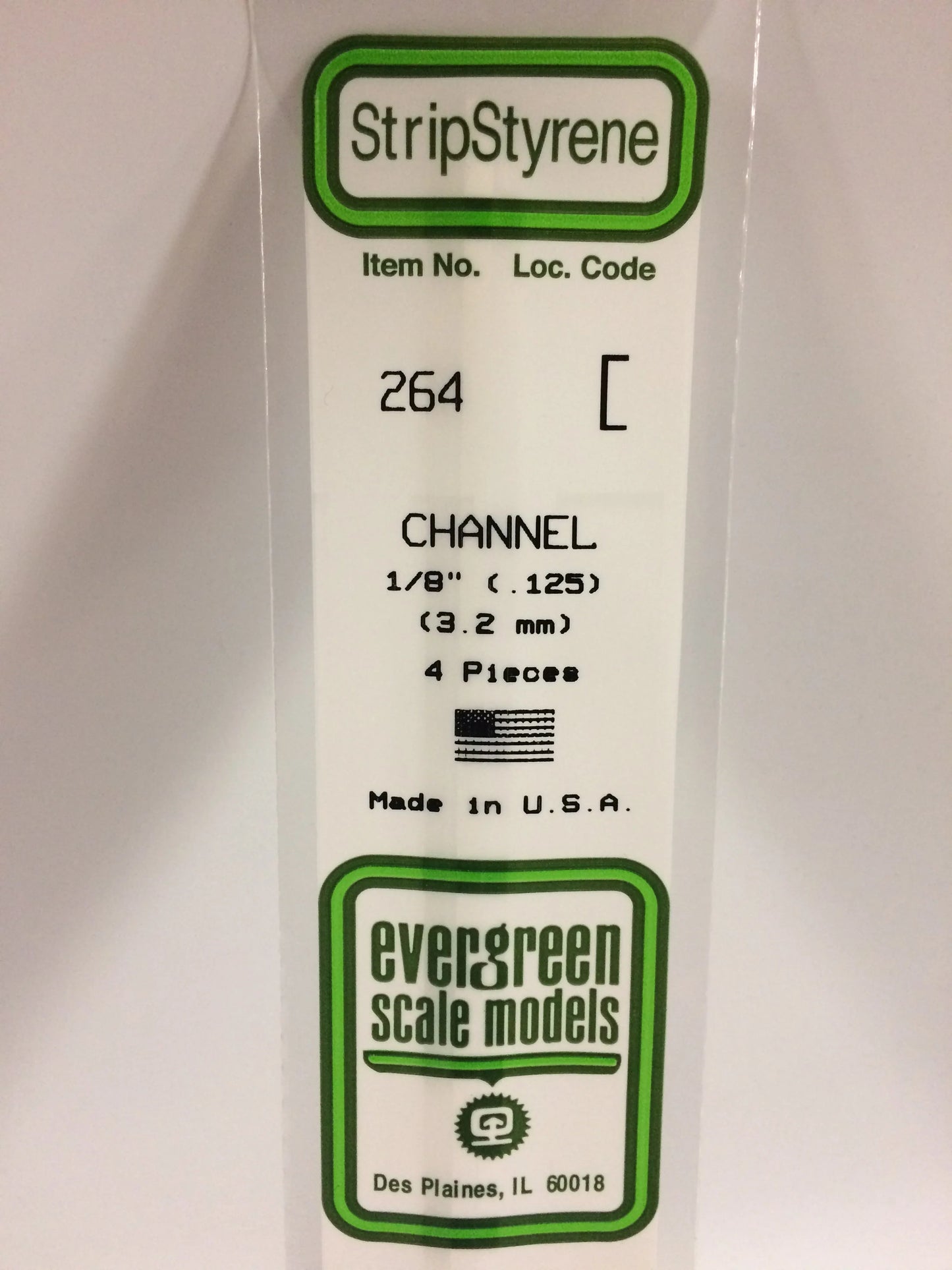 Evergreen White Polystyrene Channel 0.125" / 3.2mm x 35cm (4pce) 264