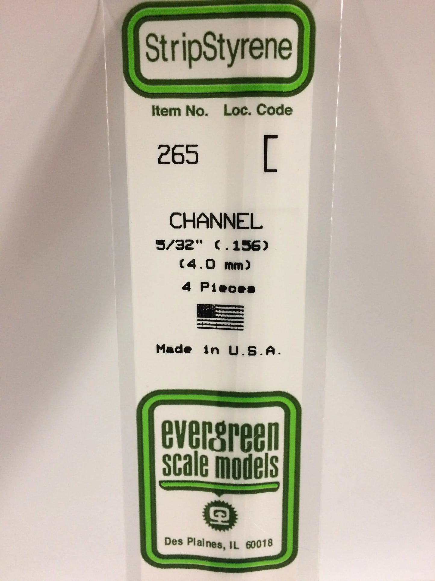Evergreen White Polystyrene Channel 0.156" / 4.0mm x 35cm (4pce) 265
