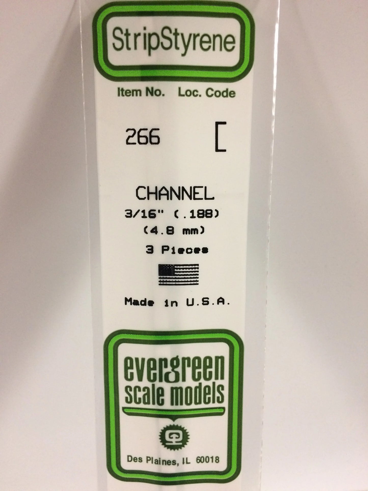 Evergreen White Polystyrene Channel 0.188" / 4.8mm x 35cm (3pce) 266