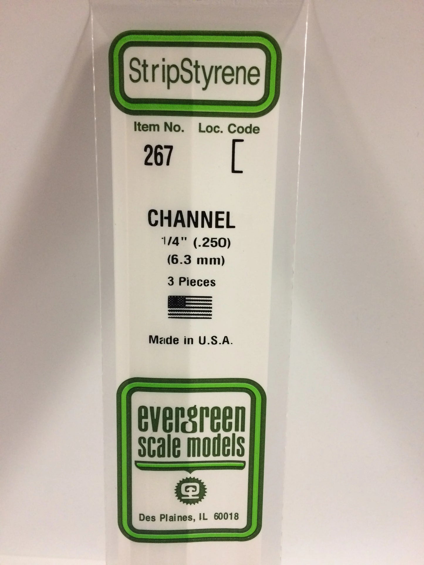 Evergreen White Polystyrene Channel 0.250" / 6.3mm x 35cm (3pce) 267