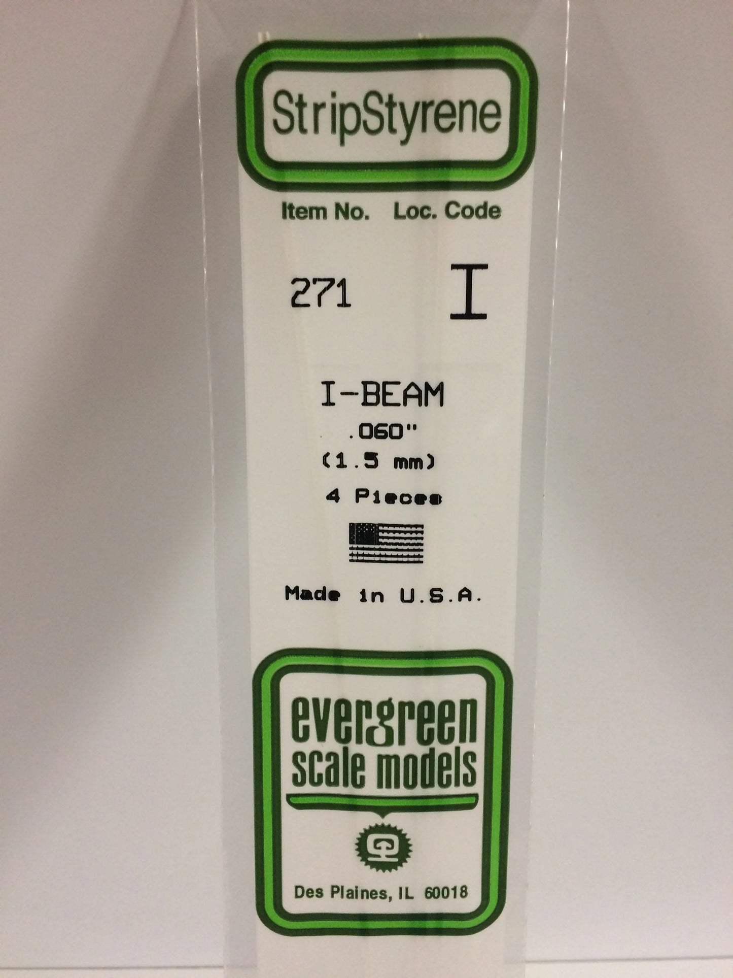 Evergreen White Polystyrene I-Beam 0.060" / 1.5mm x 35cm (4pce) 271