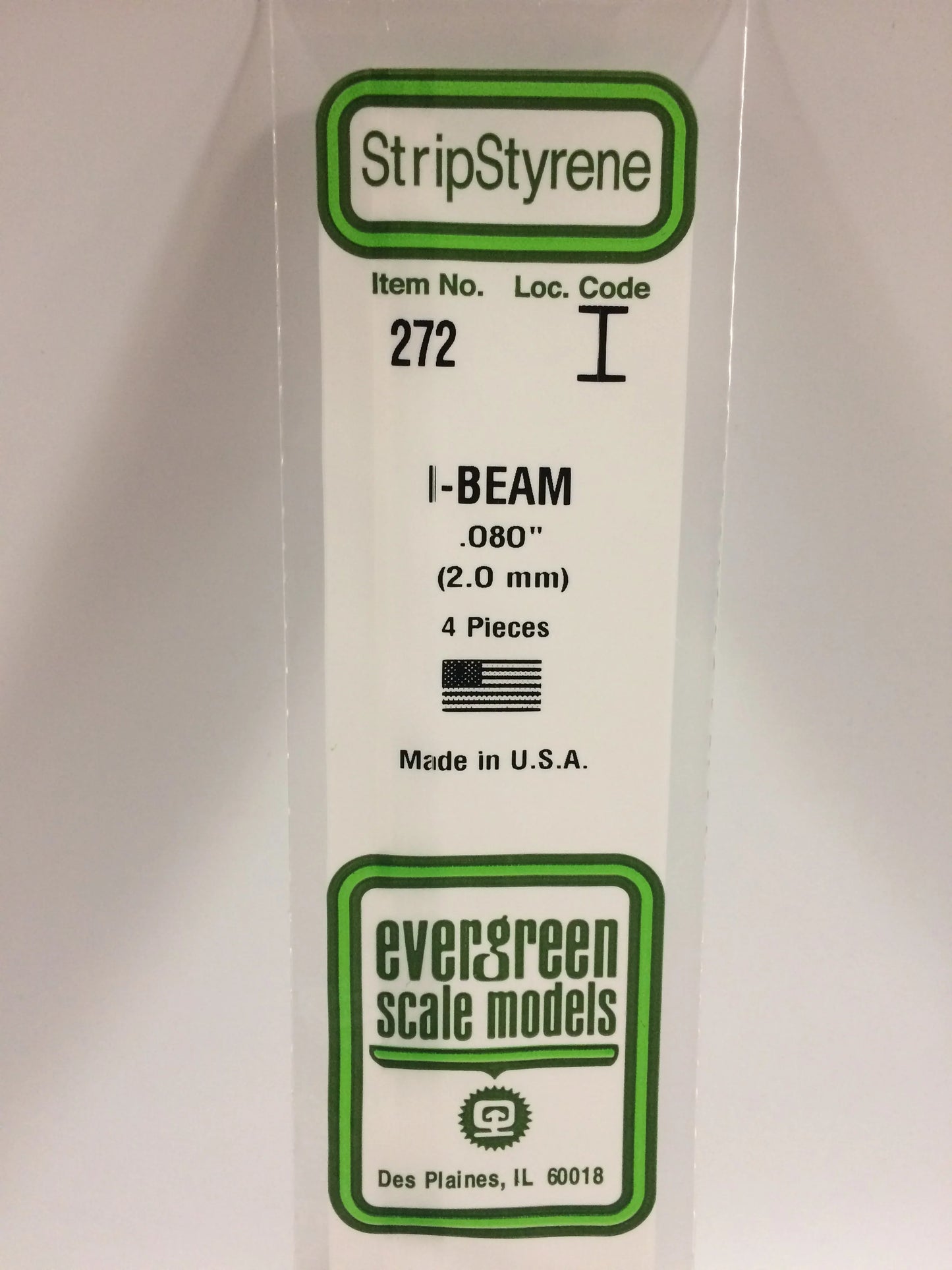 Evergreen White Polystyrene I-Beam 0.080" / 2.0mm x 35cm (4pce) 272