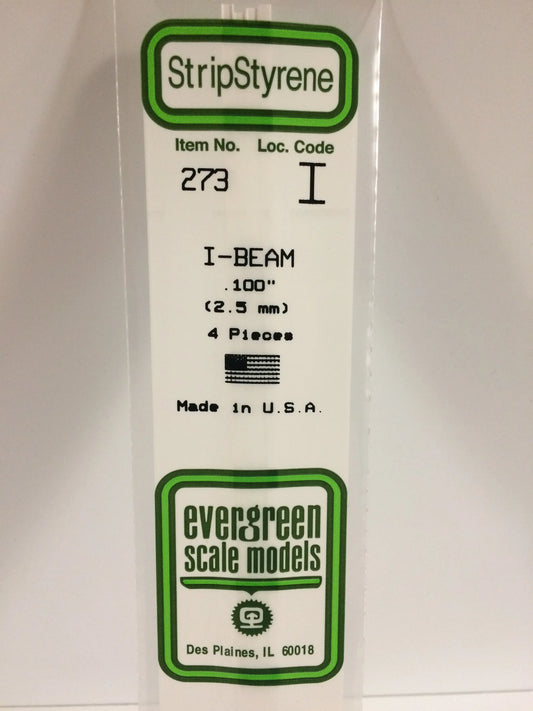 Evergreen White Polystyrene I-Beam 0.100" / 2.5mm x 35cm (4pce) 273